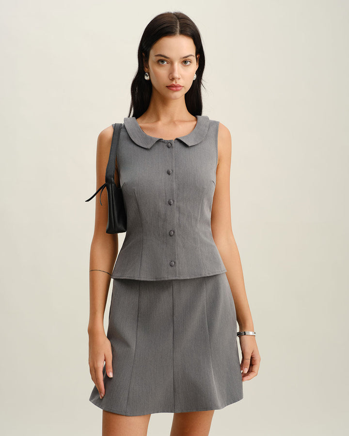 Morgan and Brooke | Grey Collared Button Tank Top