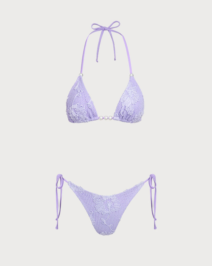 Morgan and Brooke | Jacquard Halter Bikini Set for Women in Purple