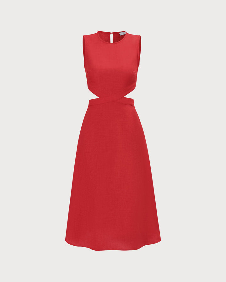 Morgan and Brooke | Red Round Neck Cut-Out Midi Dress