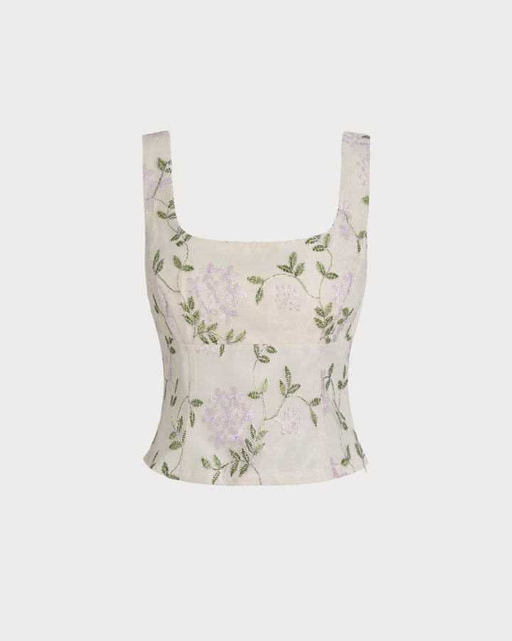 Morgan and Brooke | Beige Floral Slim Tank Top