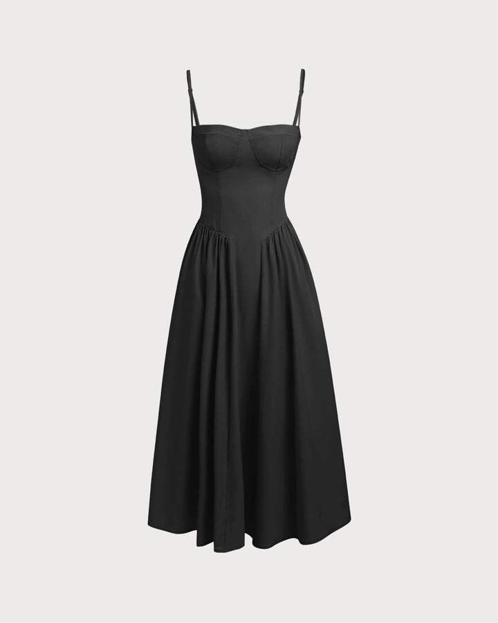 Morgan and Brooke | Black Square Neck Midi Dress
