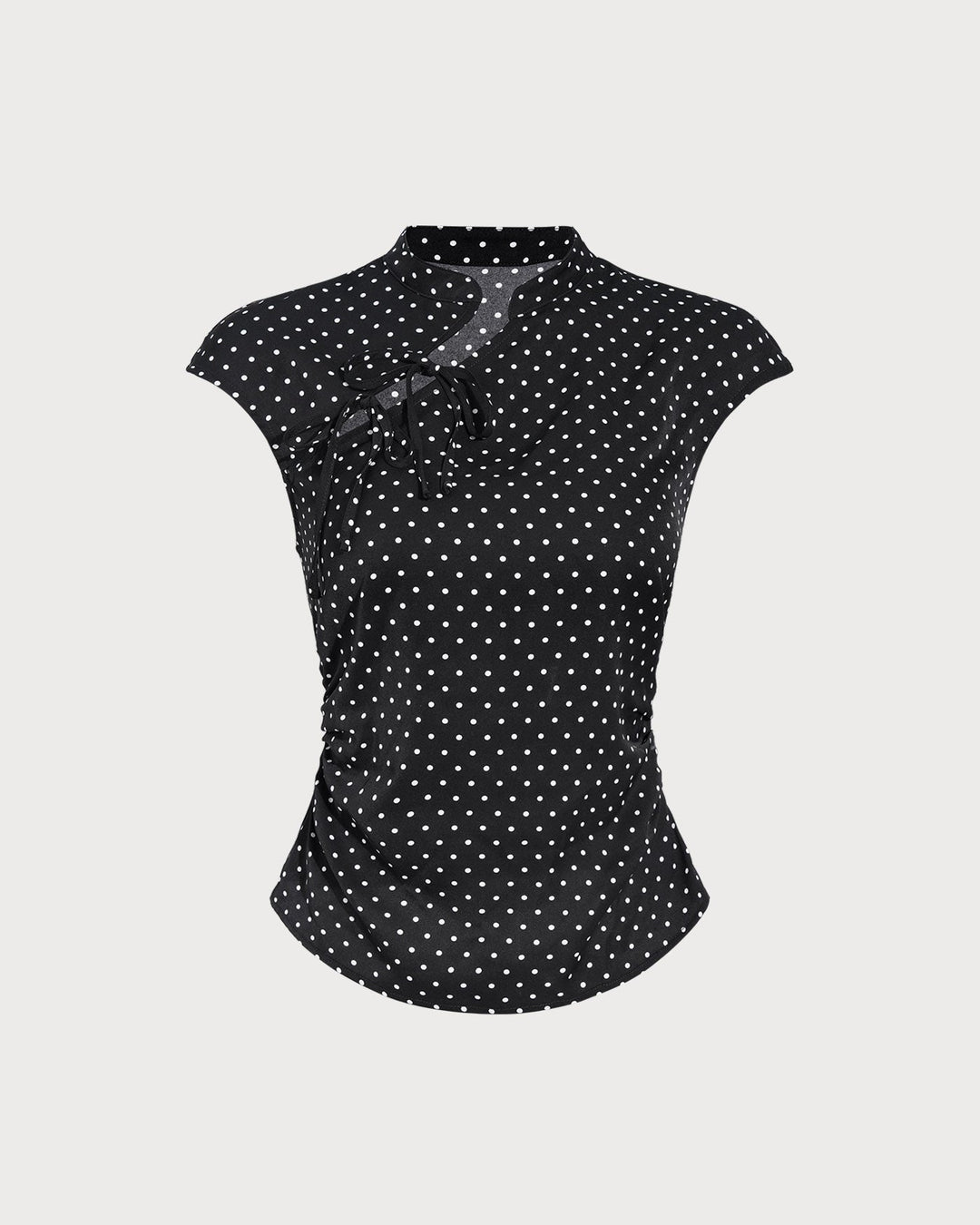 Morgan and Brooke | Black Polka Dot Mandarin Collar Top