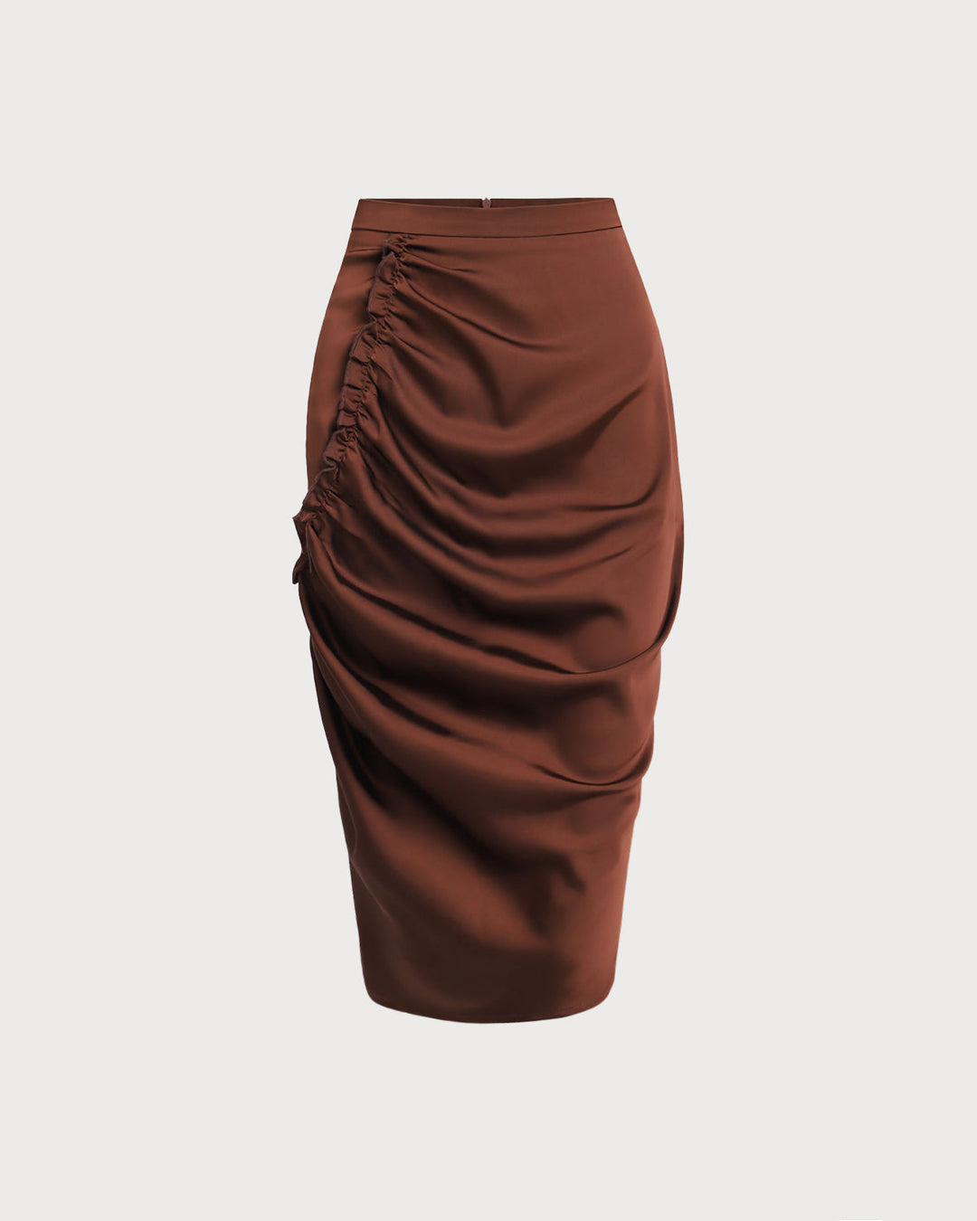 Morgan and Brooke | Ruched Pencil Midi Skirt for Women in Coffee