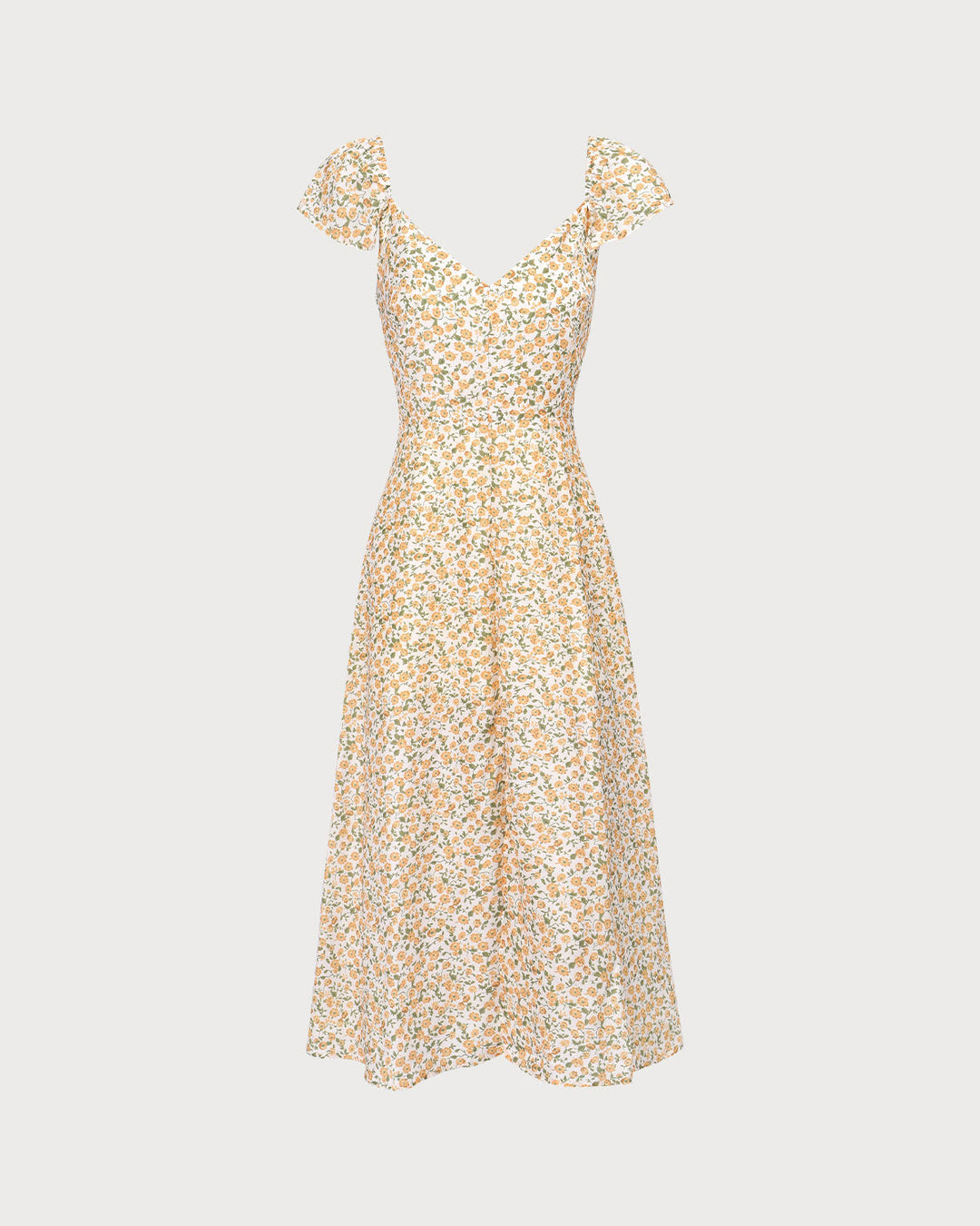 Morgan and Brooke | Yellow V Neck Floral Slit Midi Dress