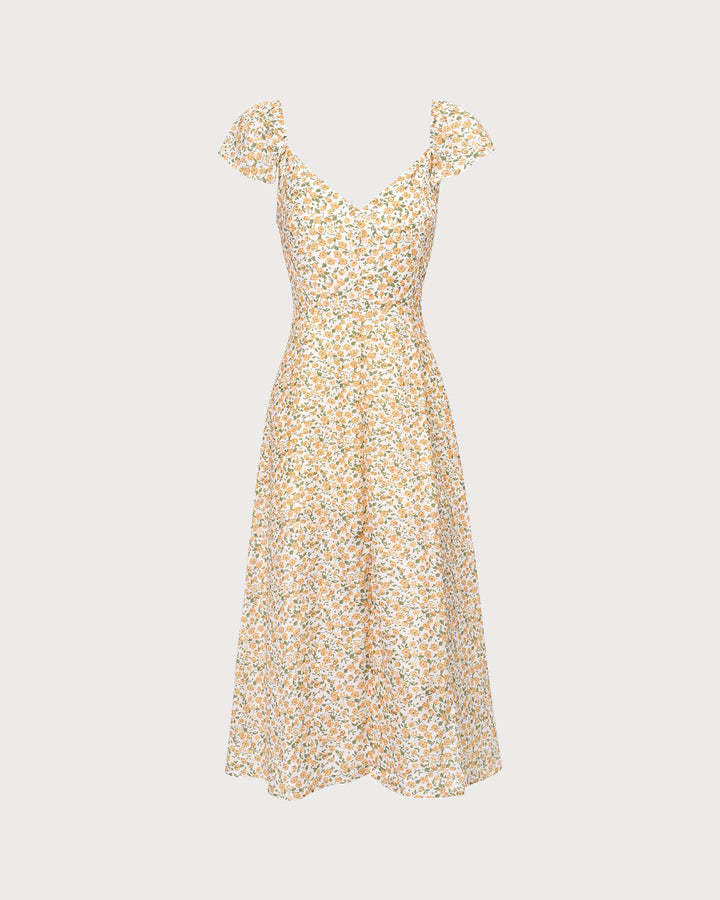 Morgan and Brooke | Yellow V Neck Floral Slit Midi Dress