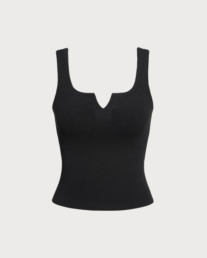Morgan and Brooke | Black V Neck Ribbed Knit Tank Top