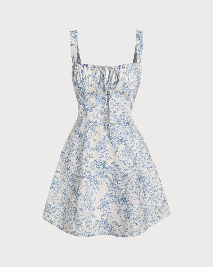 Morgan and Brooke | Floral Ruched Slip Mini Dress for Women in Blue