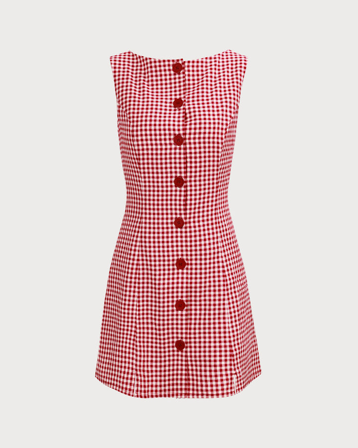 Morgan and Brooke | Boat Neck Plaid Mini Dress for Women in Red