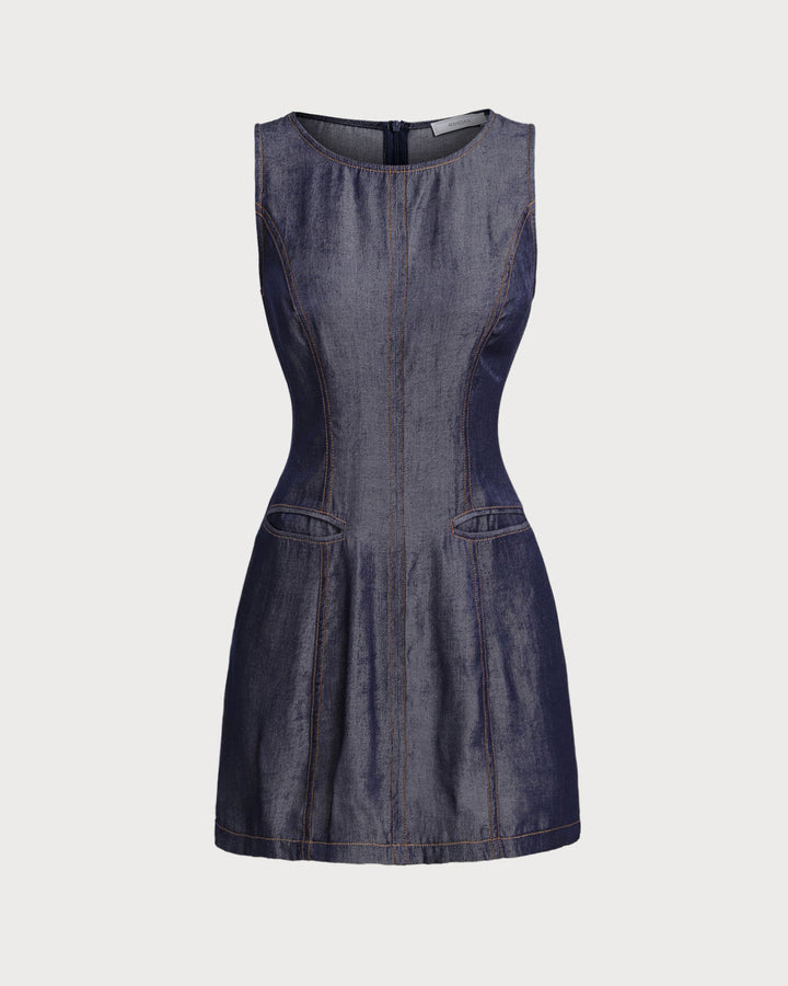 Morgan and Brooke | Sleeveless Mini Dress for Women in Blue with Pockets