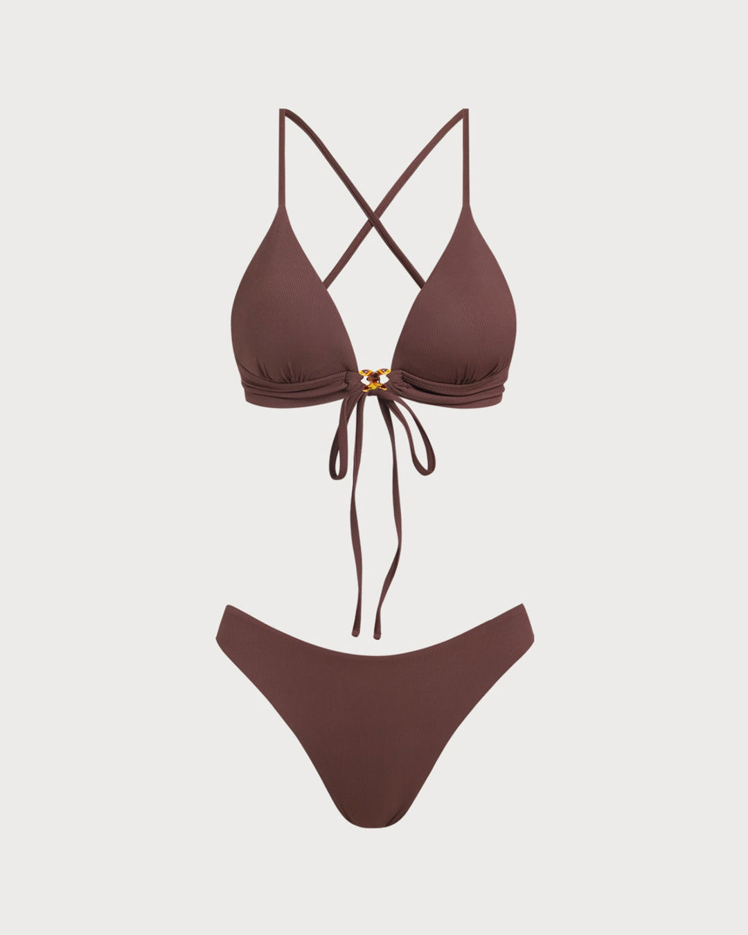 Morgan and Brooke | Ribbed Knot Bikini Set for Women in Brown