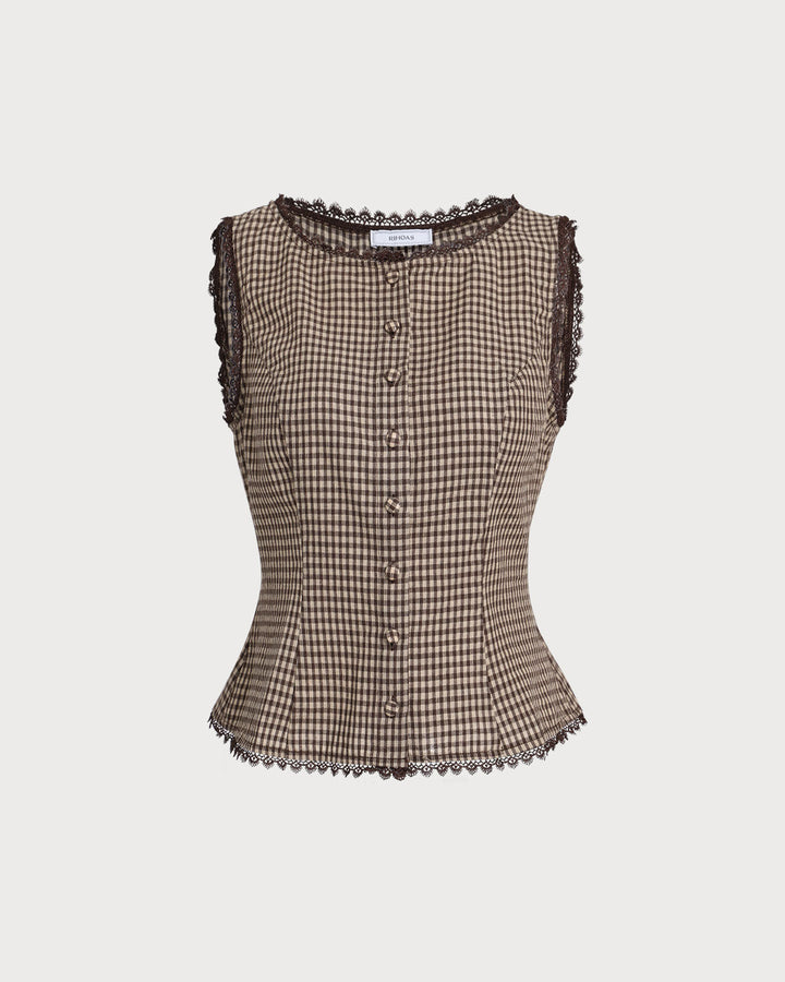 Morgan and Brooke | Brown Plaid Single Breasted Vest