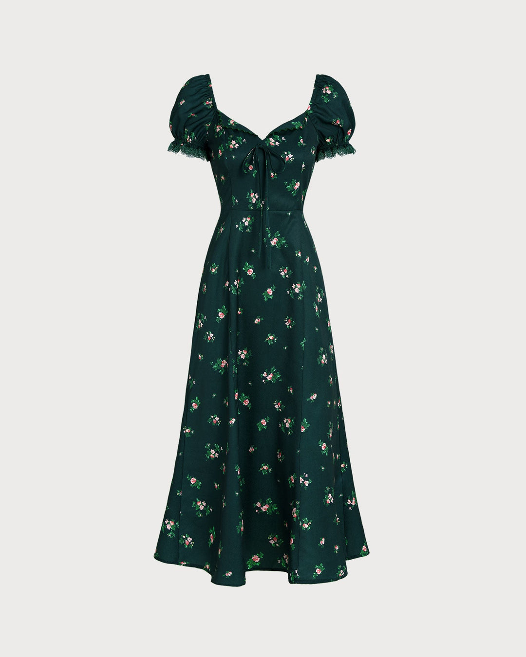 Morgan and Brooke | Floral Midi Dress for Women in Green with Puffed Sleeves