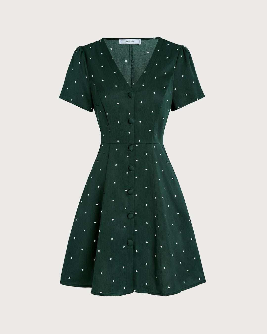 Morgan and Brooke | V Neck Polka Dot Mini Dress for Women in Green