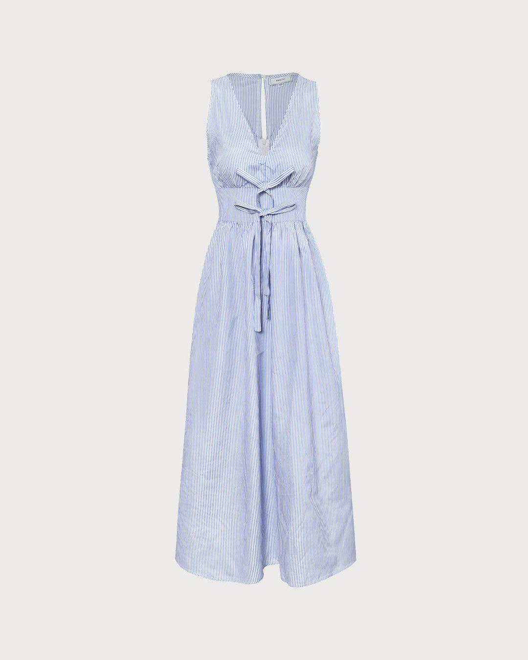 Morgan and Brooke | Blue V Neck Shirred Striped Maxi Dress