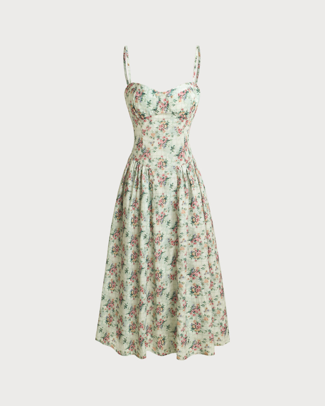 Morgan and Brooke | Green Floral Sweetheart Neck Pleated Midi Dress