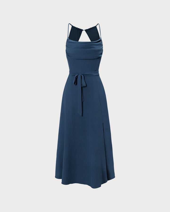 Morgan and Brooke | Navy Cowl Neck Cutout Back Maxi Dress