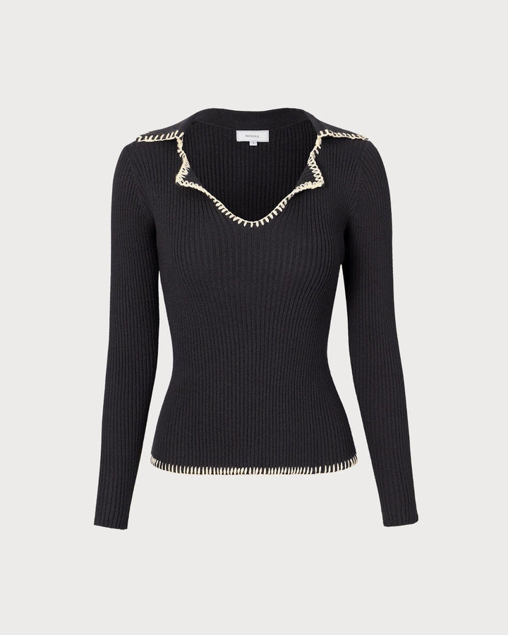 Morgan and Brooke | Colorblock Knit Top for Women in Black