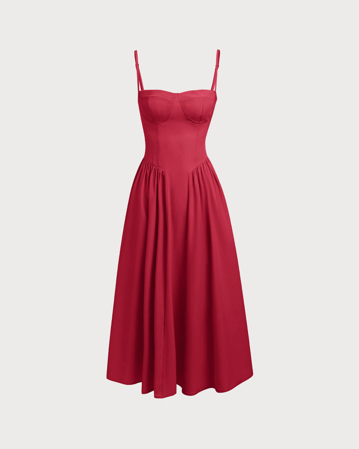 Morgan and Brooke | Square Neck Pocket Slip Midi Dress in Red