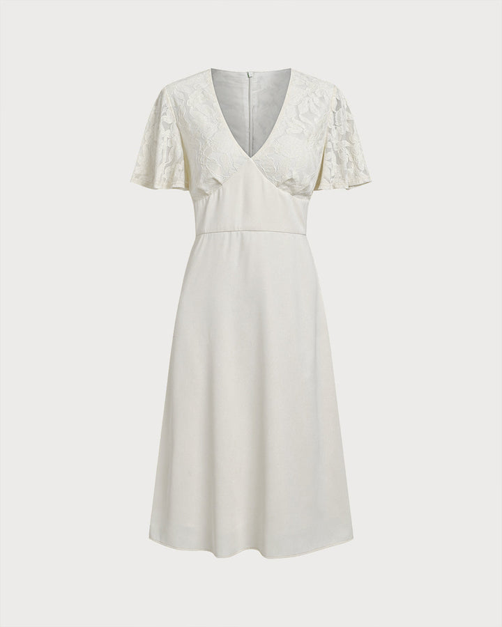 Morgan and Brooke | Textured V-Neck Midi Dress in White