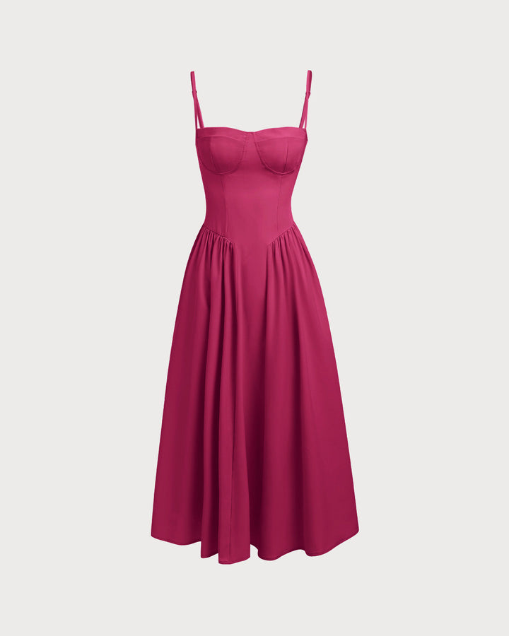 Morgan and Brooke | Wine Red Square Neck Midi Dress