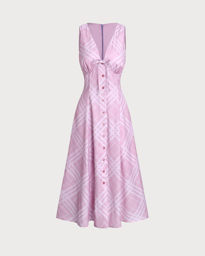 Morgan and Brooke | Striped Sleeveless Midi Dress for Women in Pink