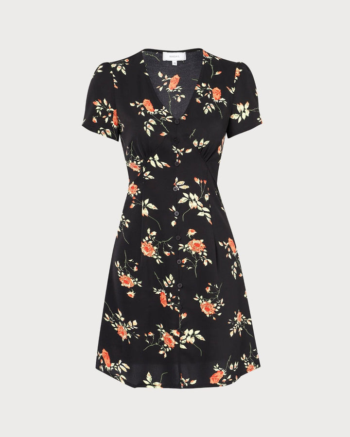 Morgan and Brooke | Black Floral V Neck Mini Dress