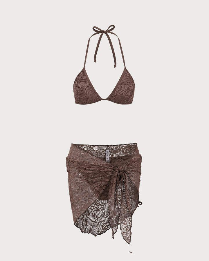 Morgan and Brooke | Textured Halter Bikini Suit for Women in Brown