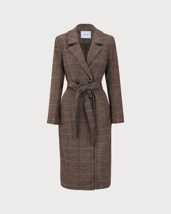 Morgan and Brooke | Lapel Belted Double Breasted Coat for Women in Coffee Color