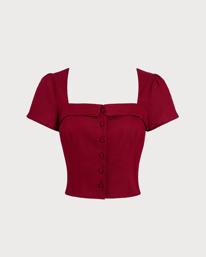 Morgan and Brooke | Square Neck Cross Tie Blouse for Women in Red