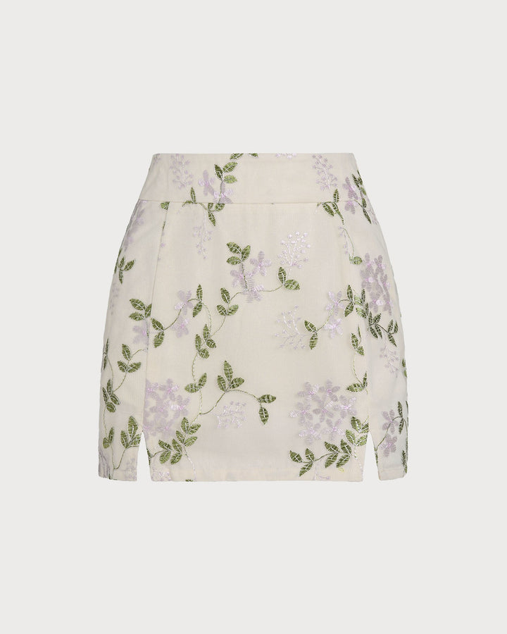 Morgan and Brooke | Floral Mini Skirt for Women in Beige