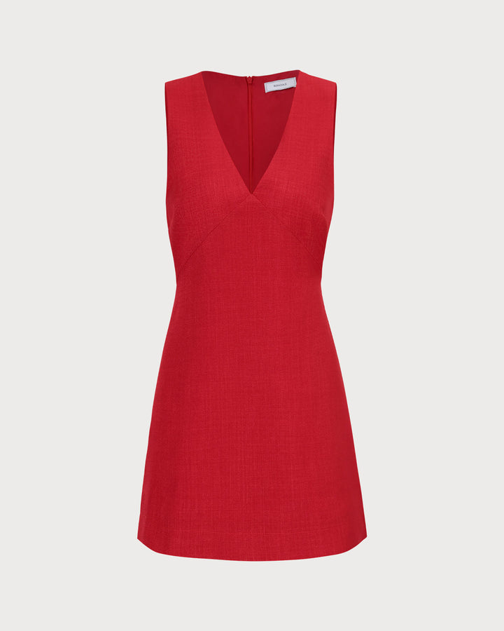 Morgan and Brooke | Red V Neck Sleeveless Linen Mini Dress