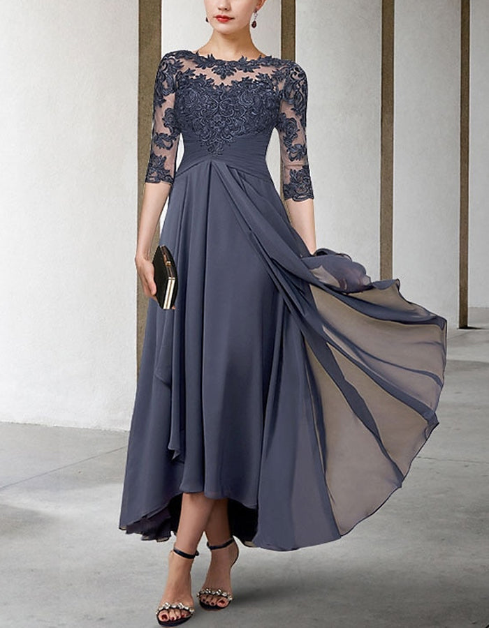 Morgan & Brooke | Chiffon A-Line Three-Quarter Sleeve Dress