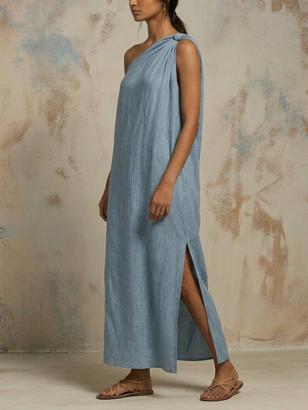 Morgan & Brooke | Asymmetric One-Shoulder Linen-Cotton Maxi Dress