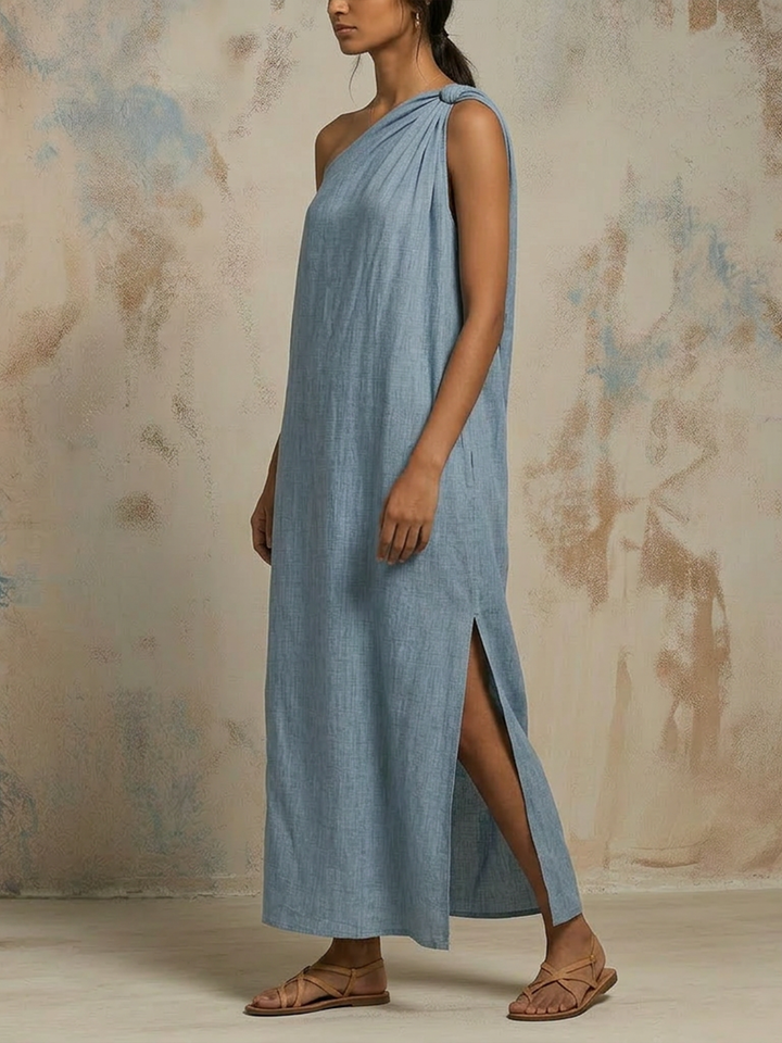 Morgan & Brooke | Asymmetric One-Shoulder Linen-Cotton Maxi Dress