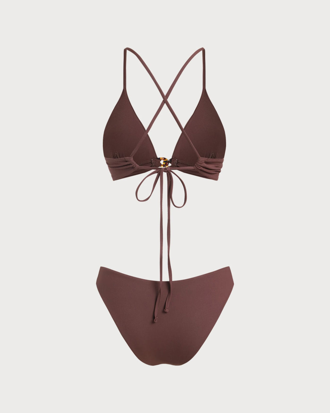Morgan and Brooke | Ribbed Knot Bikini Set for Women in Brown
