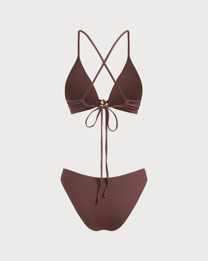 Morgan and Brooke | Ribbed Knot Bikini Set for Women in Brown