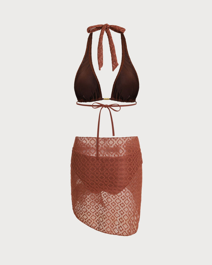Morgan and Brooke | Brown Jacquard Three-Piece Set