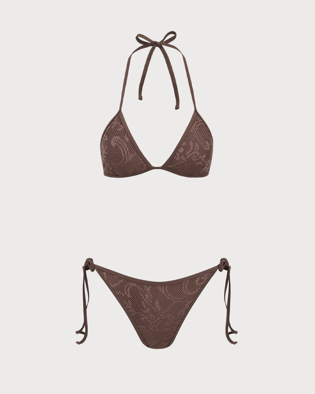 Morgan and Brooke | Textured Halter Bikini Suit for Women in Brown