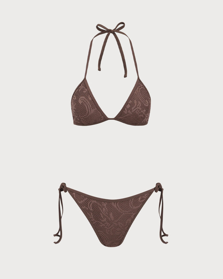 Morgan and Brooke | Textured Halter Bikini Suit for Women in Brown