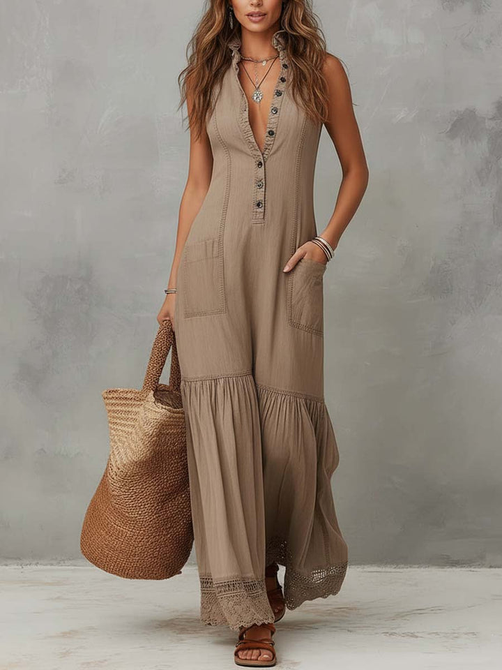 Morgan & Brooke | Khaki Cotton Sleeveless Dress