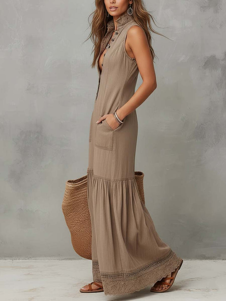 Morgan & Brooke | Khaki Cotton Sleeveless Dress