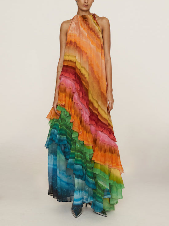 Morgan & Brooke | Unique Colorful Print Ruffle Dress