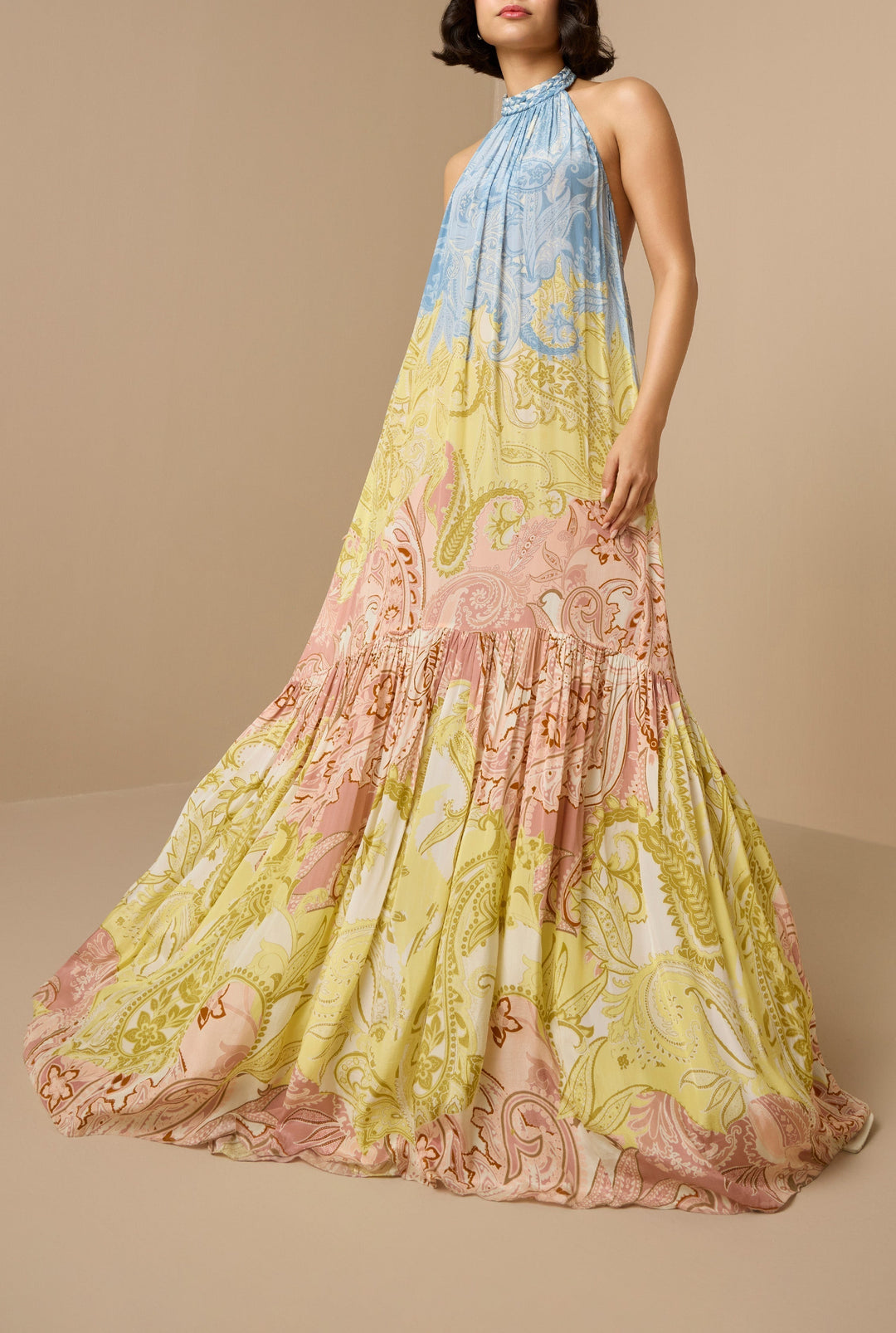Morgan & Brooke | Elegant Print Braided Halter Dress