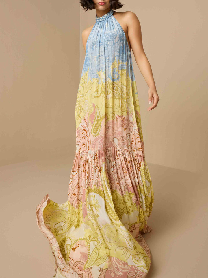 Morgan & Brooke | Elegant Print Braided Halter Dress