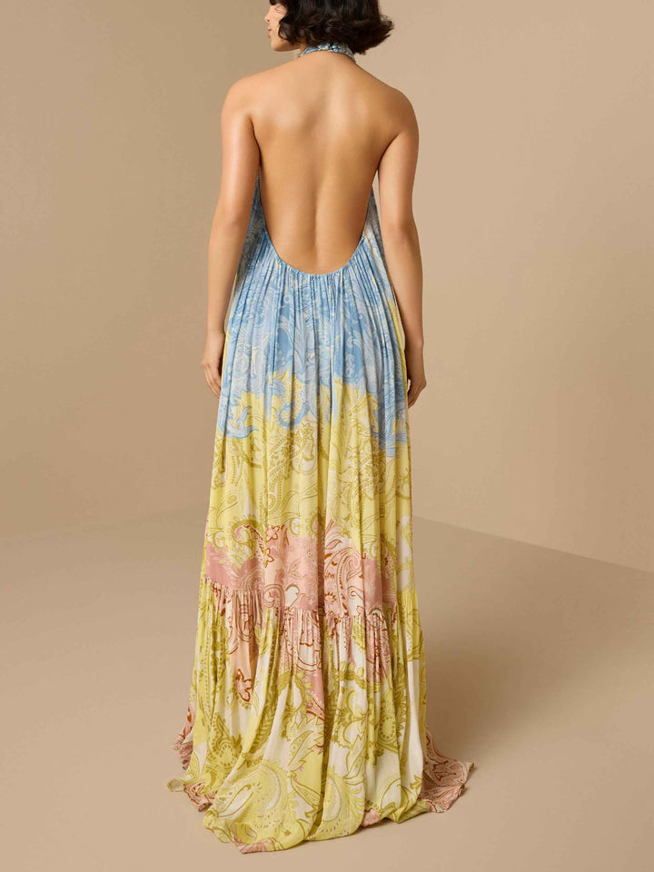 Morgan & Brooke | Elegant Print Braided Halter Dress