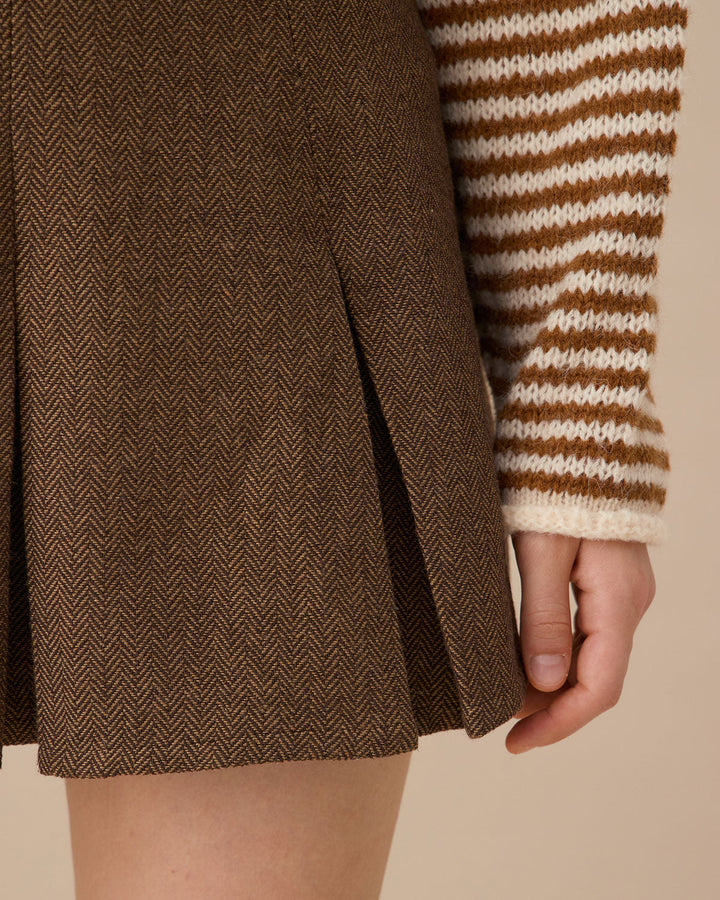 Morgan and Brooke | Brown Striped Pleated Mini Skirt