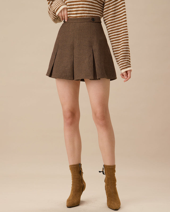 Morgan and Brooke | Brown Striped Pleated Mini Skirt