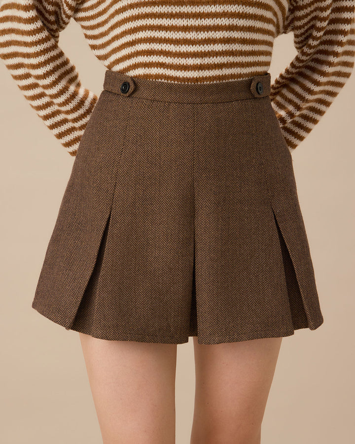 Morgan and Brooke | Brown Striped Pleated Mini Skirt