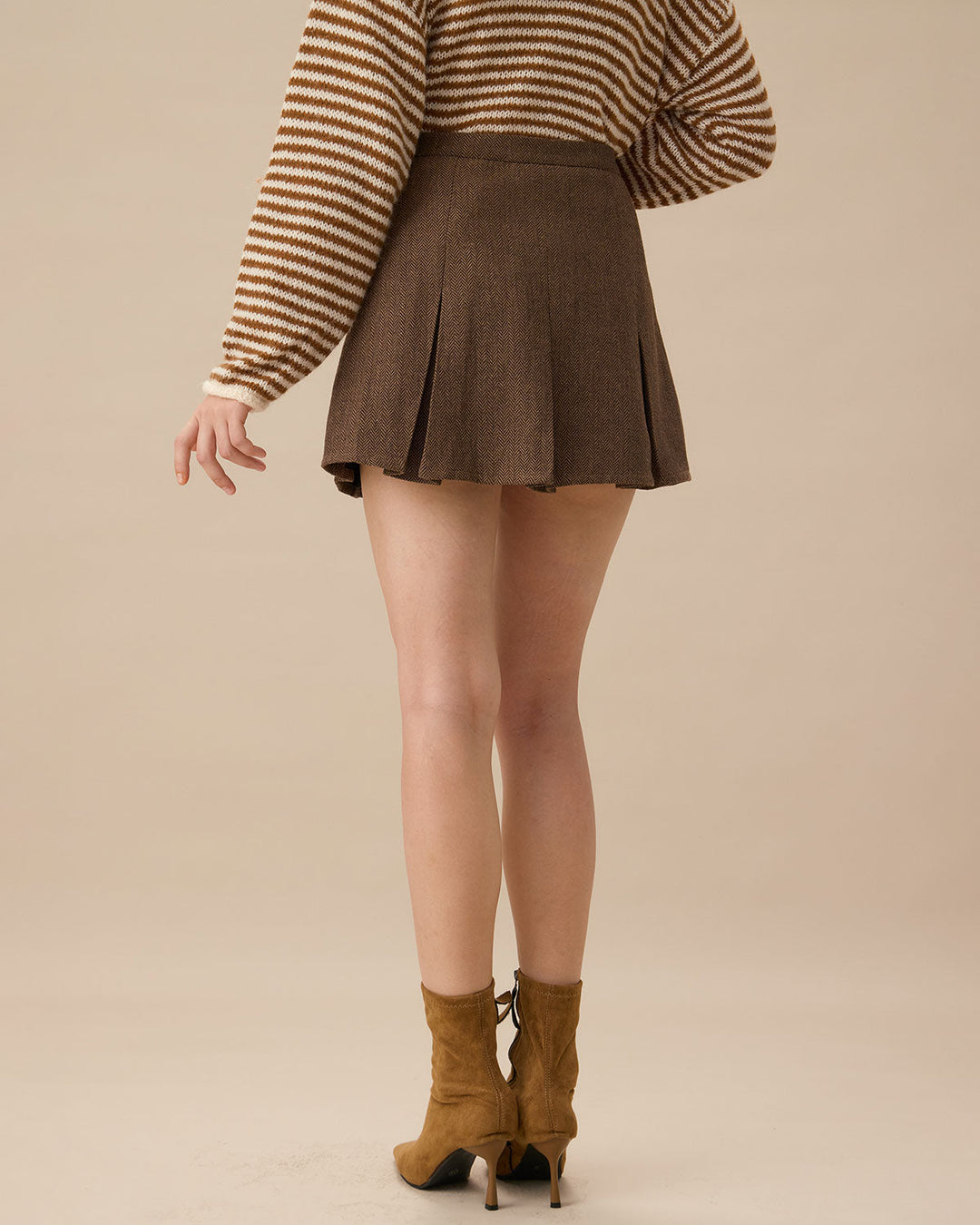 Morgan and Brooke | Brown Striped Pleated Mini Skirt