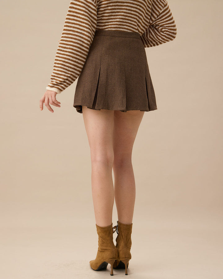 Morgan and Brooke | Brown Striped Pleated Mini Skirt